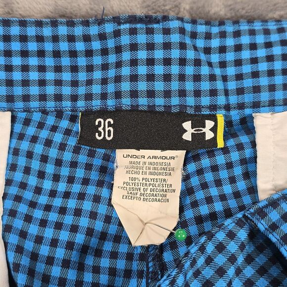 Under Armour Shorts Mens 36 Blue Black Gingham Check Golf Performance Casual - Picture 7 of 11